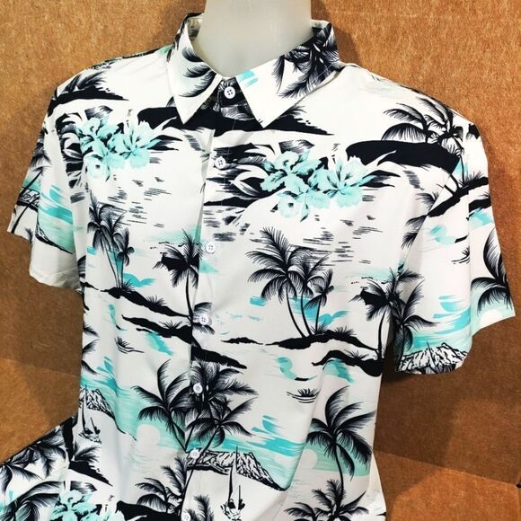 Vacation Palm Short Sleeve Button Up Shirt Mens XLarge #1 - Picture 2 of 6